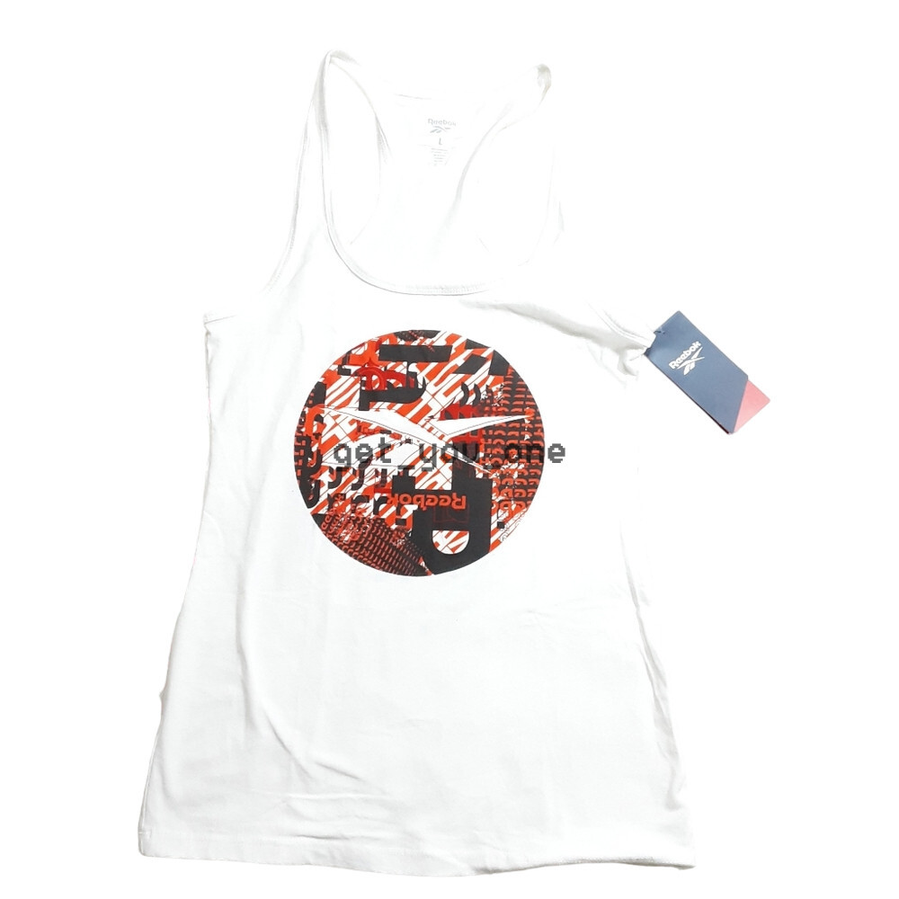 NWT Reebok Women's White Tank Top Abstract Graphic Tee Size LARGE-image