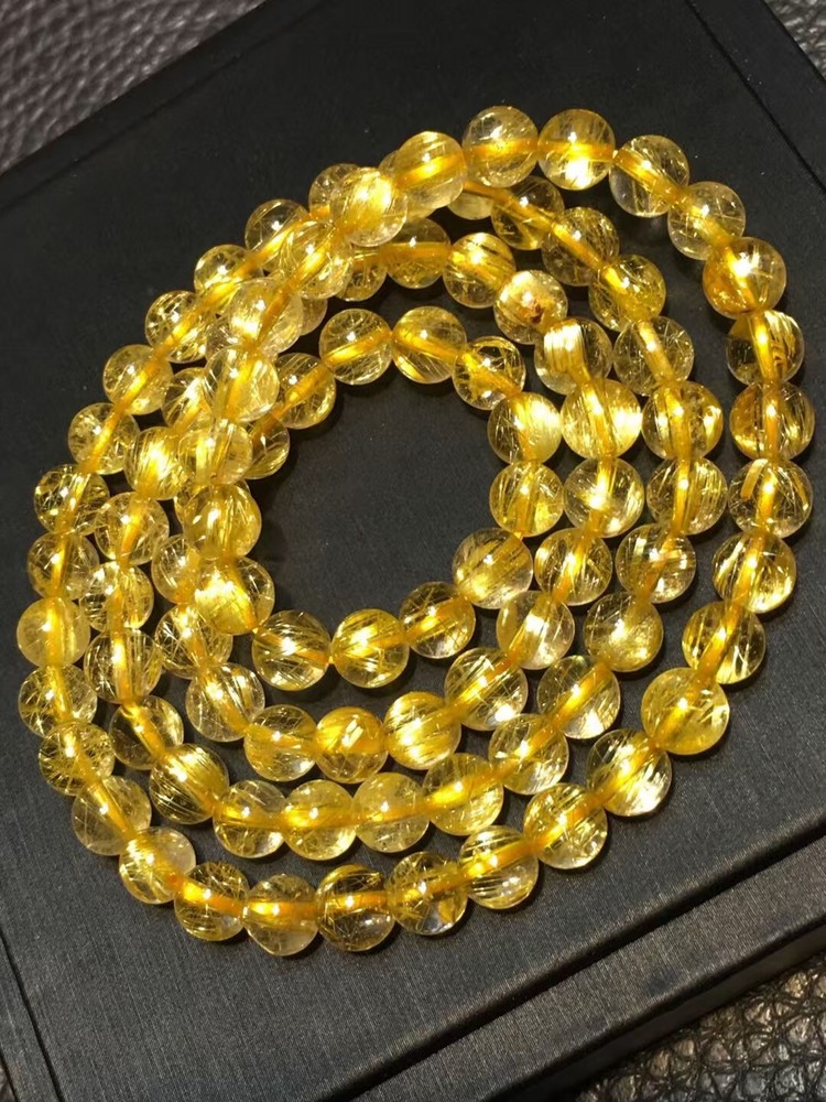 29.4G Natural gold Hair Rutilated Quartz Crystal Round Beads Bracelet Healing
