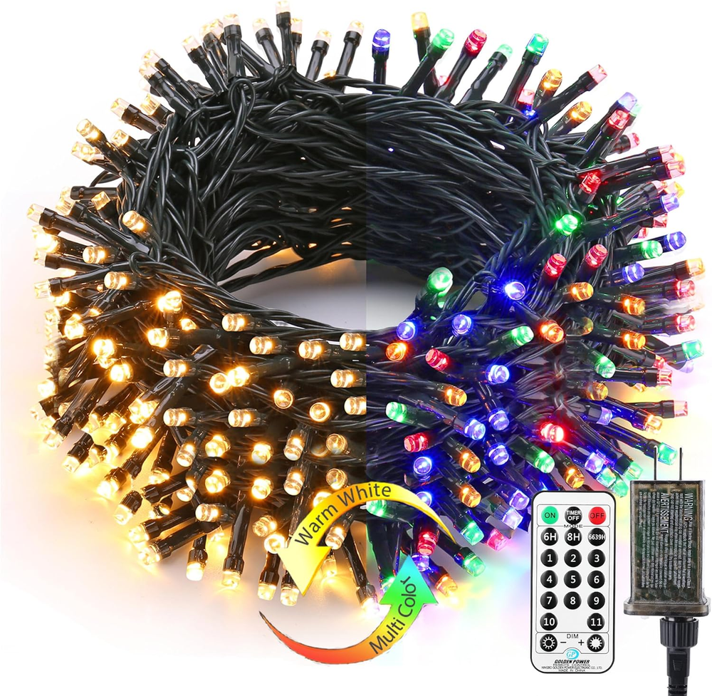 Christmas Lights Outdoor, 500 LED Color Changing Christmas String Lights with Re