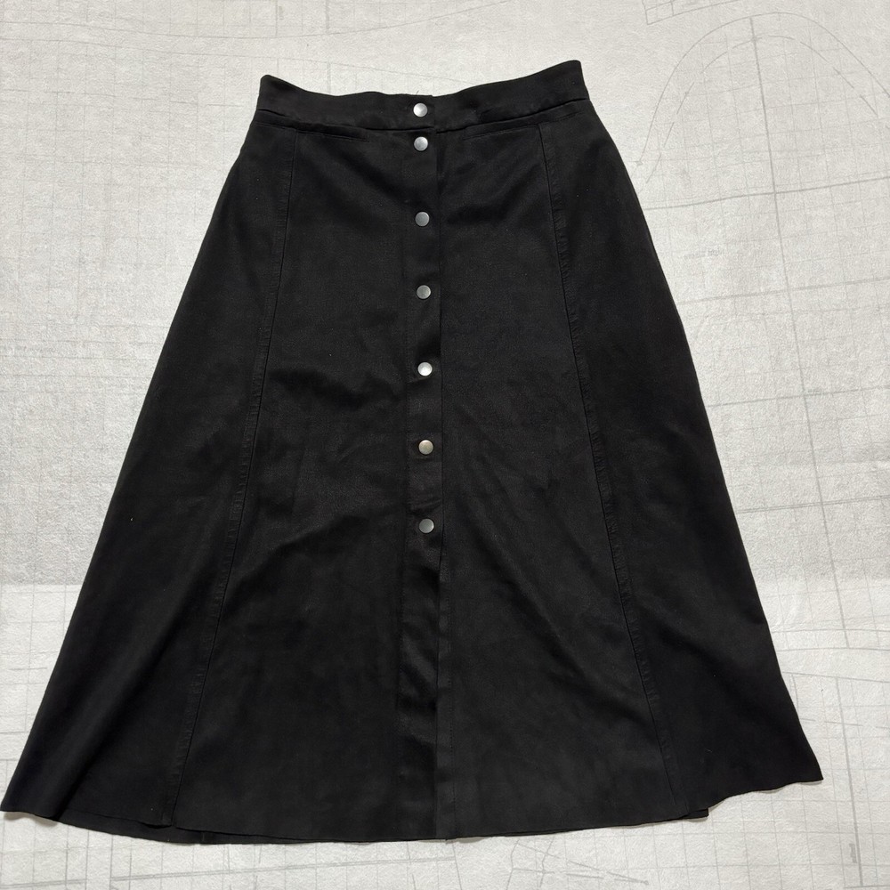 Aritzia Wilfred Women's Black Button Up A-Line Midi Skirt Size 2 Velvet