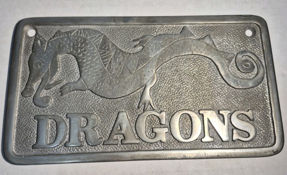 Vintage Dragons Car Club Plaque Cast Aluminum Hot Rod License Plate Sign Insert