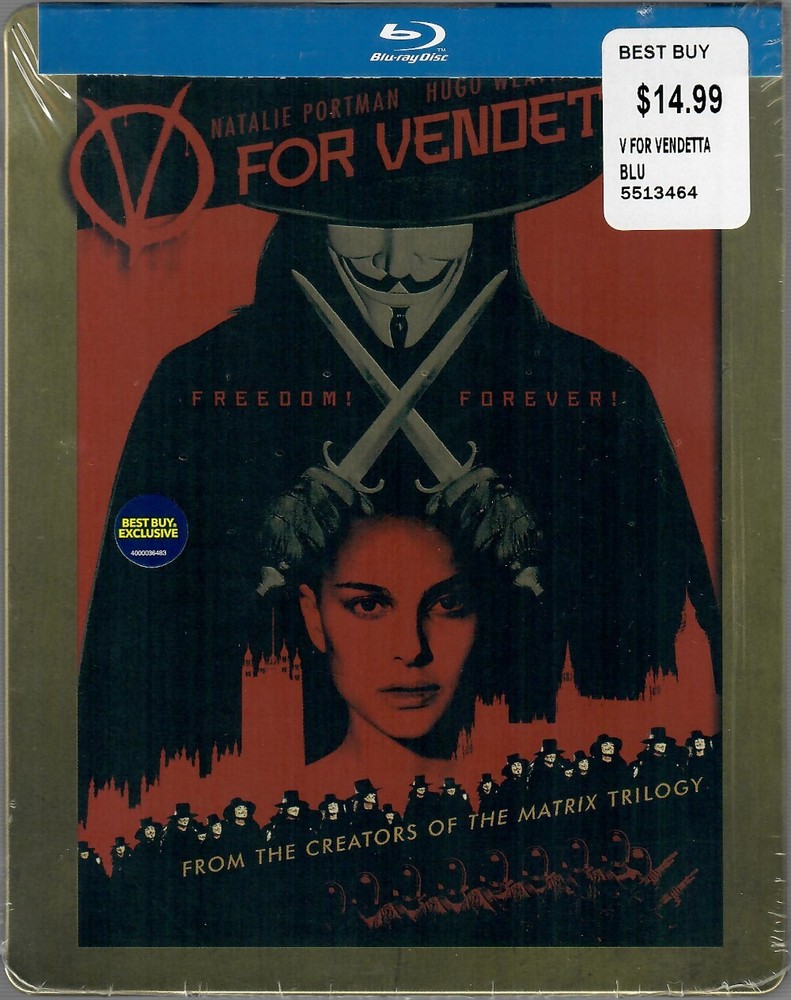 V For Vendetta (Blu-ray, 2012, Steelbook, Warner Bros.) BRAND NEW and SEALED!