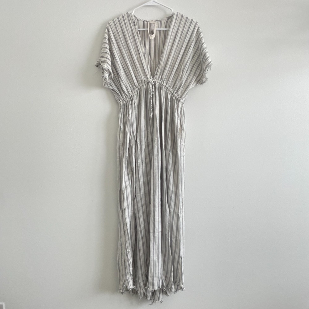 Free People Dress Women S Striped V Neck  Romantic Boho Maxi Ethereal Coverup