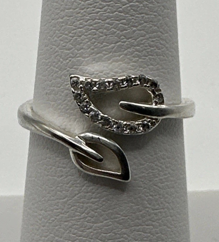 Sterling Silver .925 Adjustable Leaf Ring  Size 7