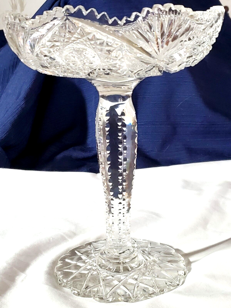 Cut Glass Tazza Compote American Brilliant Period SAWTOOTH EDGE 9x7 SPECTACULAR