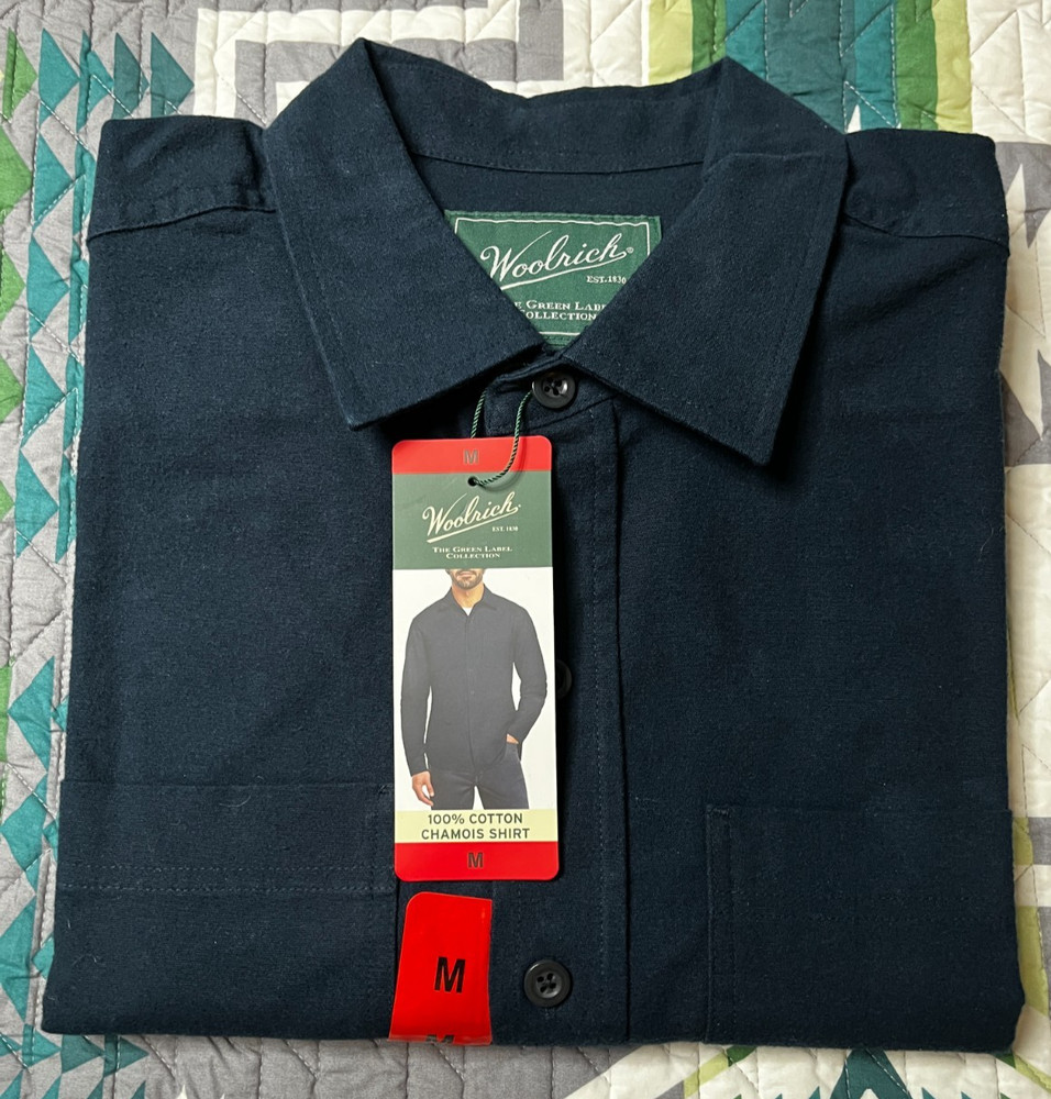 Woolrich 100% Cotton Chamois Shirt Long Sleeve Men’s Blue Size M
