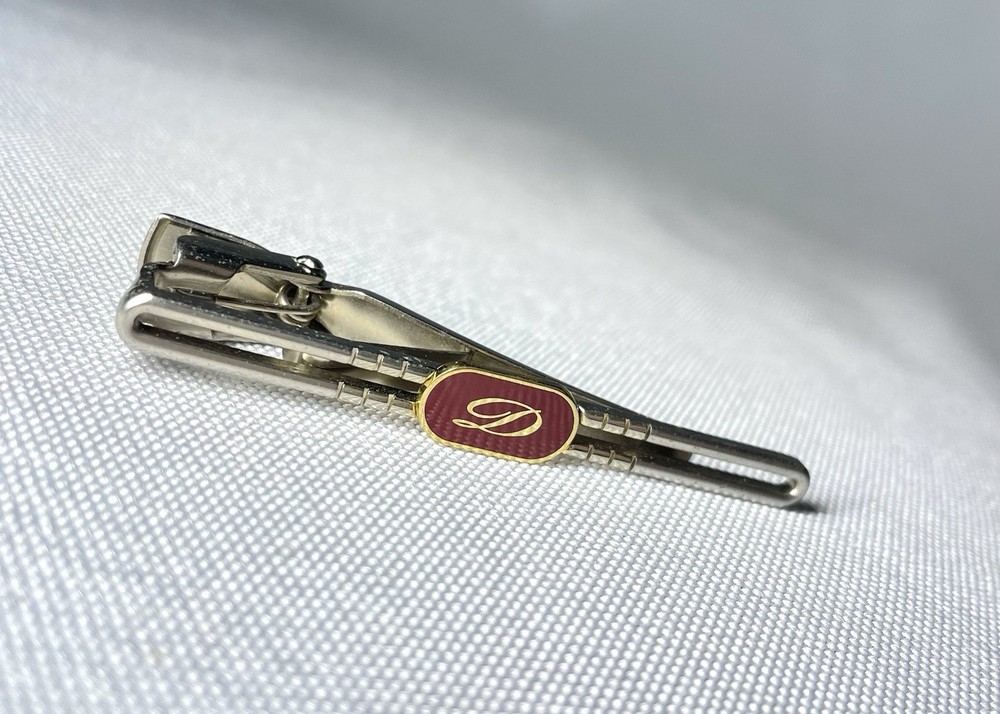 Auth [Rare] S.T.Dupont Tie Clip D Logo Cutout Gold silver Red Bar Business men