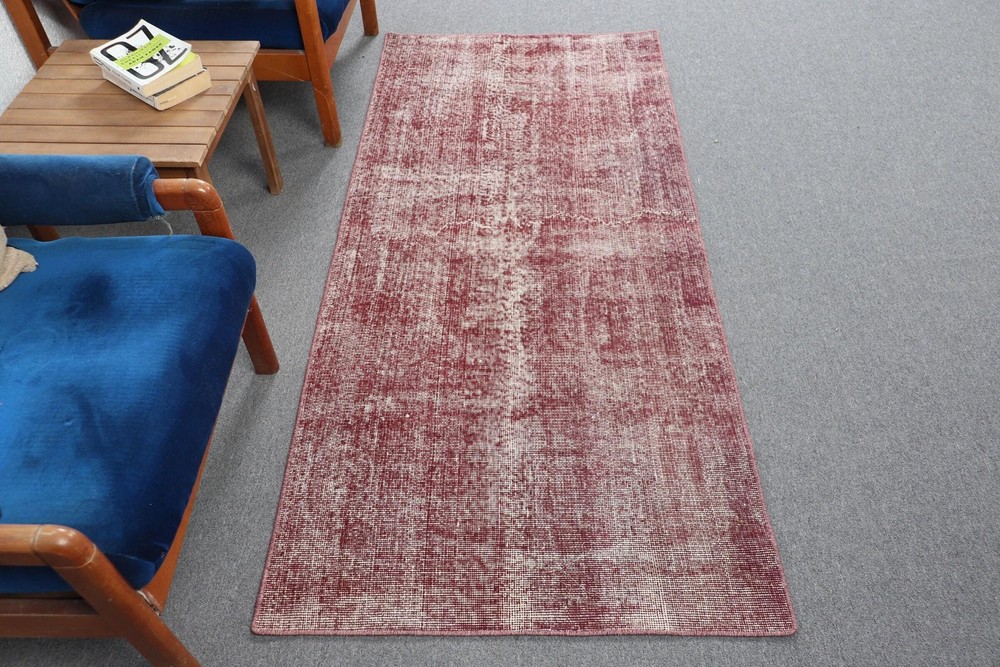 2,9x6,6 ft Turkish Accent Rug, Red White Vintage Striped Wool Rug