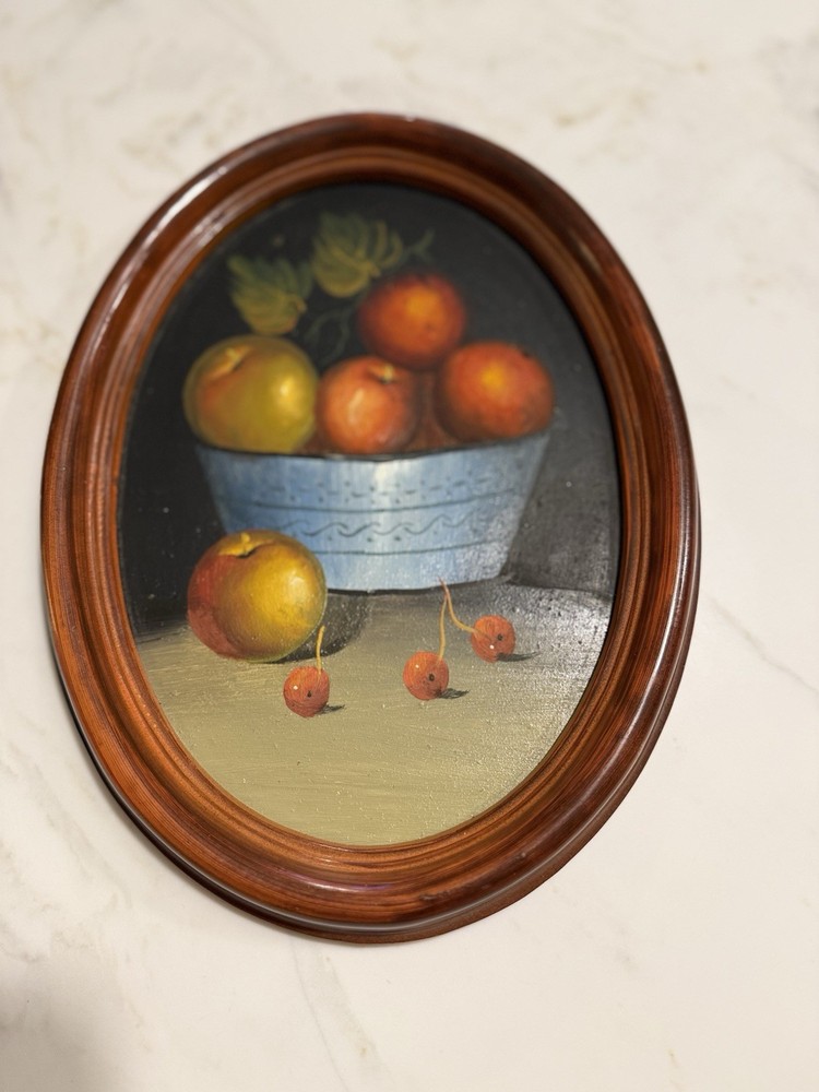 VTG Orginal Oval-Frame Oil Painting Canvas Still Life Fruit