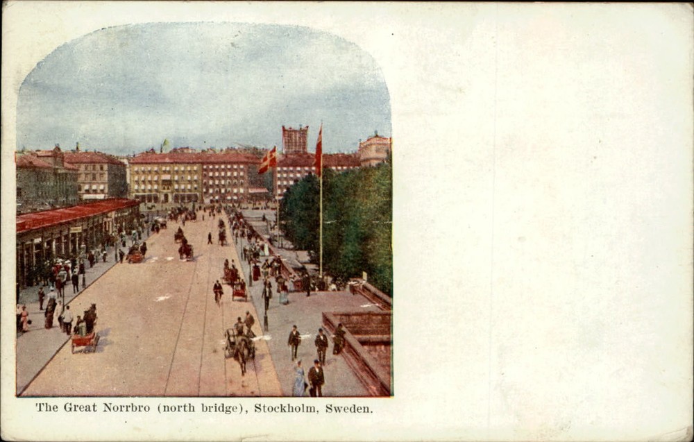 Great Norrbro Bridge Stockholm Sweden vintage postcard s811