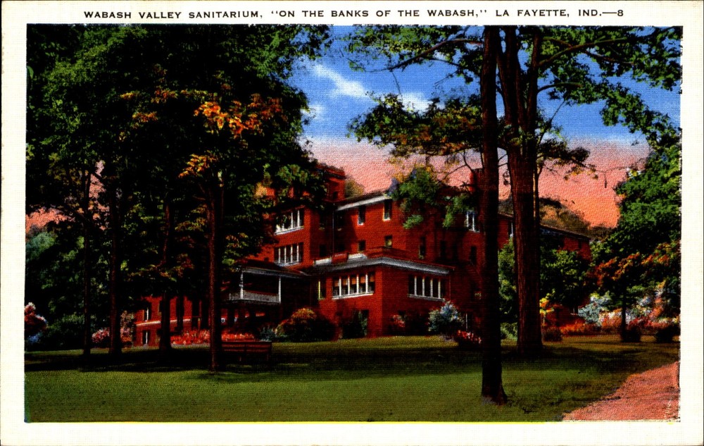 Wabash Valley Sanitarium ~ La Fayette Indiana ~ 1940s linen postcard