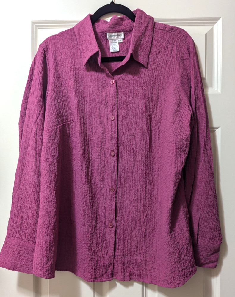Coldwater Creek Plus Size 1X Button Down Stretch Crinkle Blouse  Top Long Sleeve