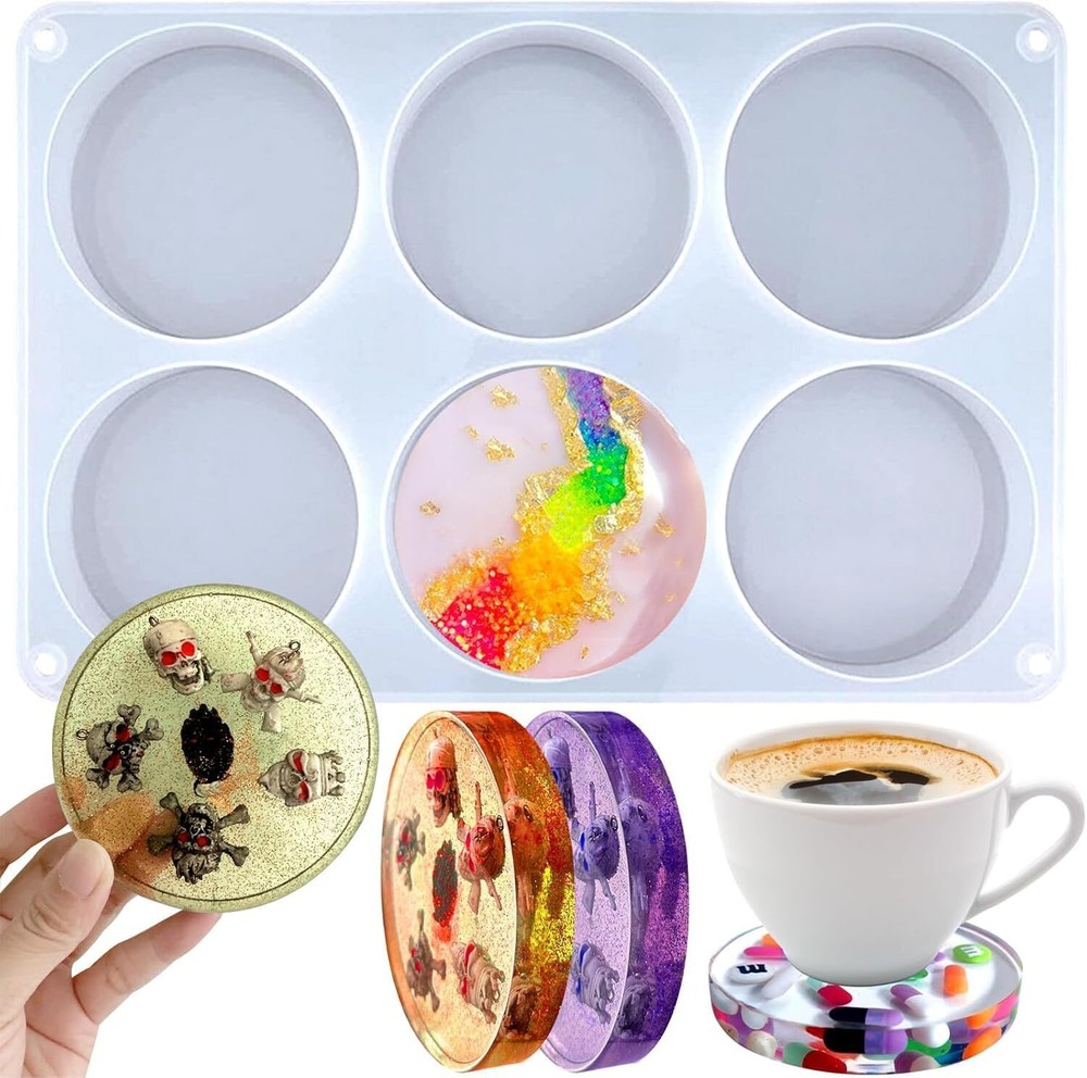 Extra Deep Large 6 Cavity Round Resin Coaster Molds