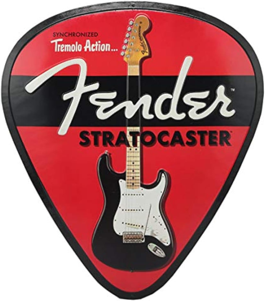 Fender Stratocaster Guitar Pick Metal Sign - Vintage Music Wall Art
