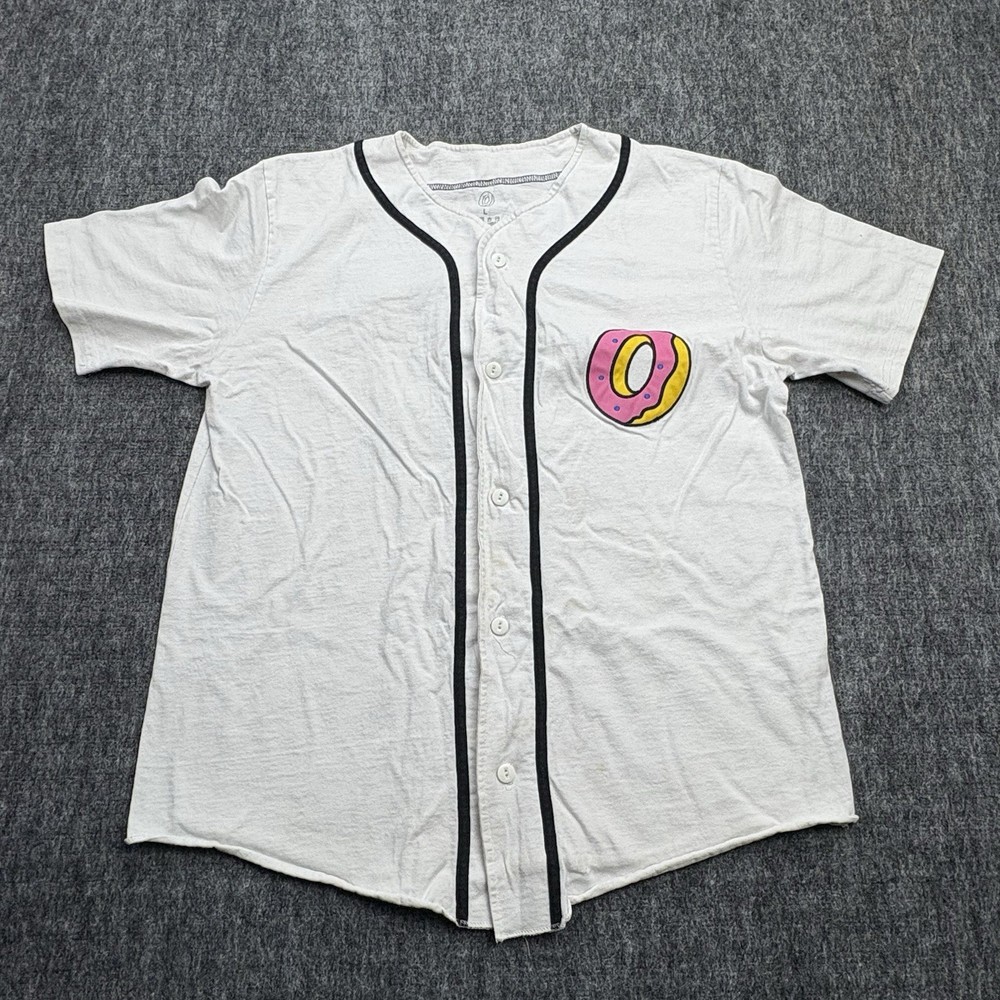 Odd Future OFWGKTA Baseball Jersey Men L White Donut Logo Tyler The Creator