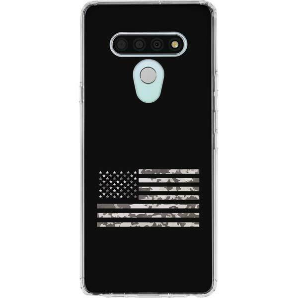 Patriotic LG Stylo 6 Clear Case - Black and White Camo American Flag