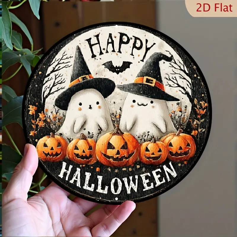 Vintage Halloween Metal Wall Decor Cute Ghosts JackOLanterns Bats