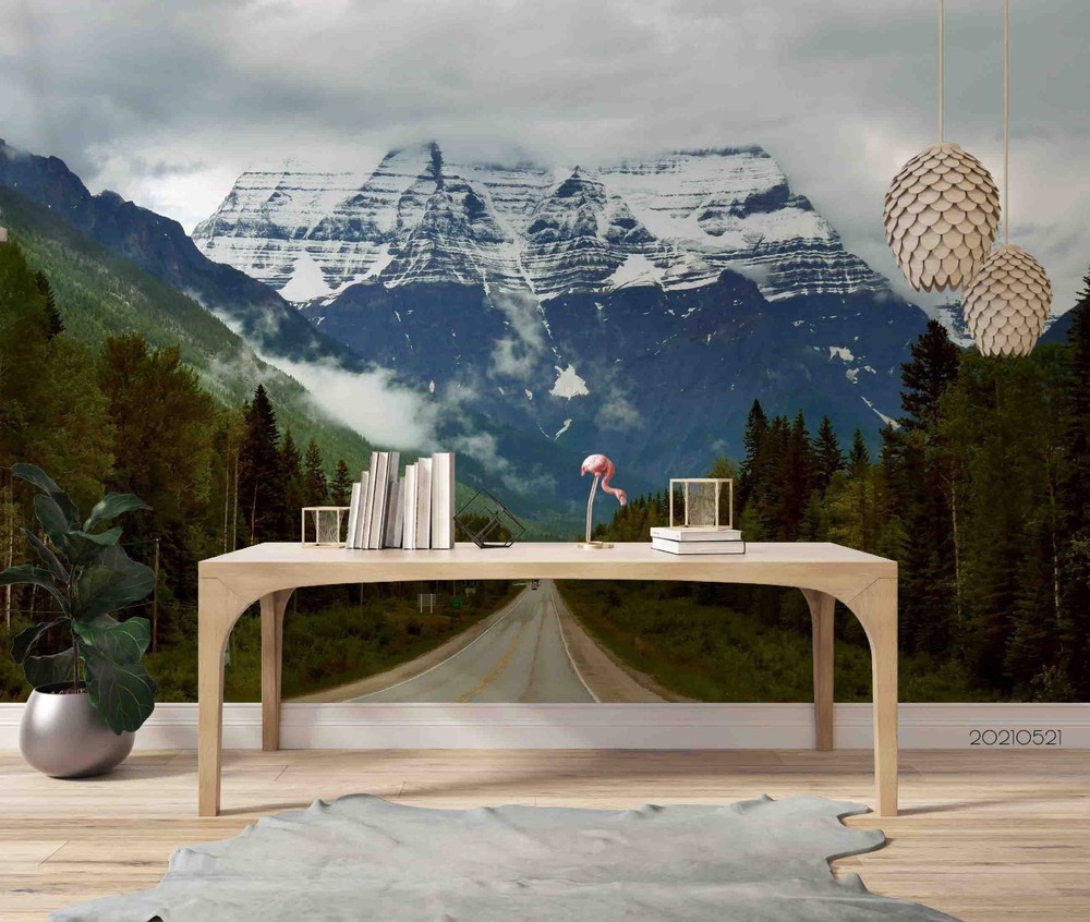 3D Mountains Forest Highway Landscape Wall Murals Wallpaper Murals Wall Sticker