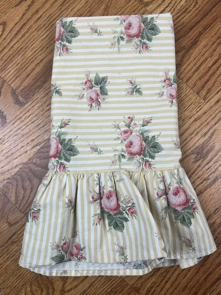 Vtg Ralph Lauren Sophie Brooke Yellow Stripes Rose Ruffled Standard Pillowcase