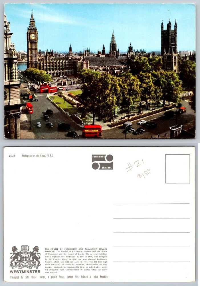 Vintage London Postcard: Houses of Parliament, Big Ben, John Hinde