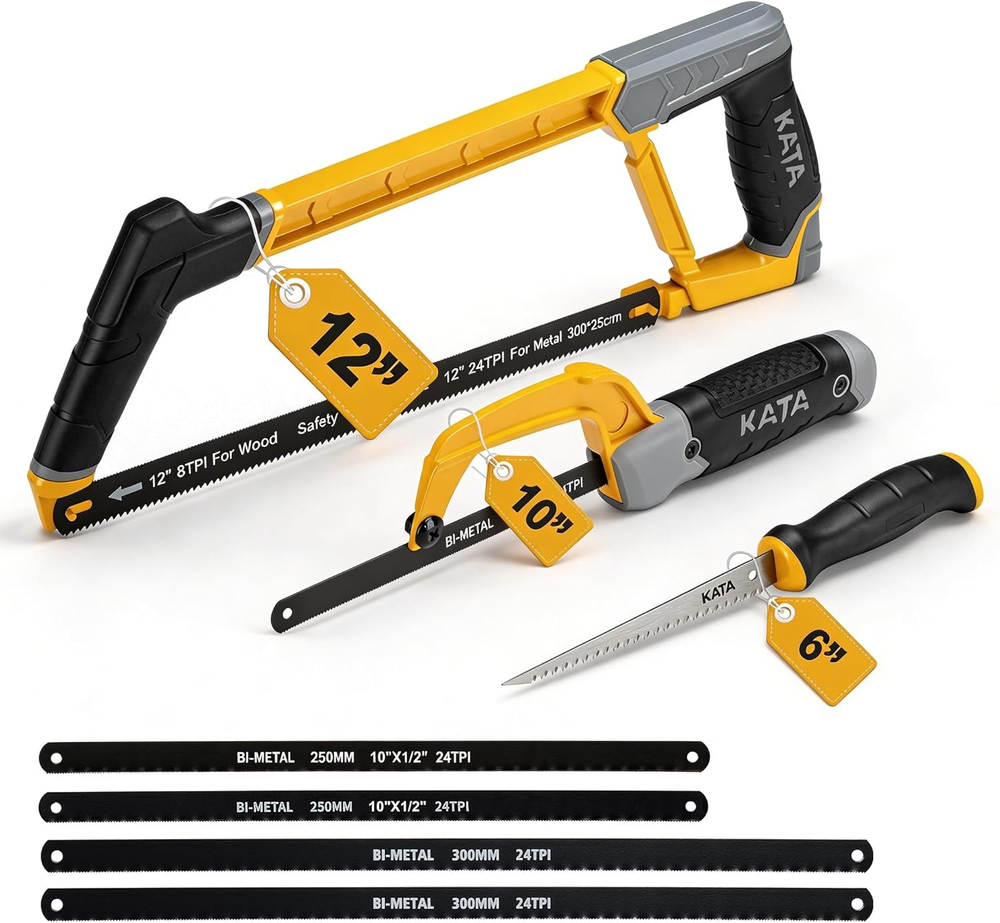Heavy Duty Hacksaw Frame Set, 12 Inch Hacksaw, 10 Inch Mini Hacksaw & 6 Inch Dry