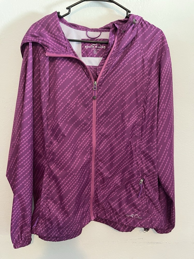 Eddie Bauer Women’s Purple Full Zip Light Hooded Jacket 2XL Lightweight Outdoors