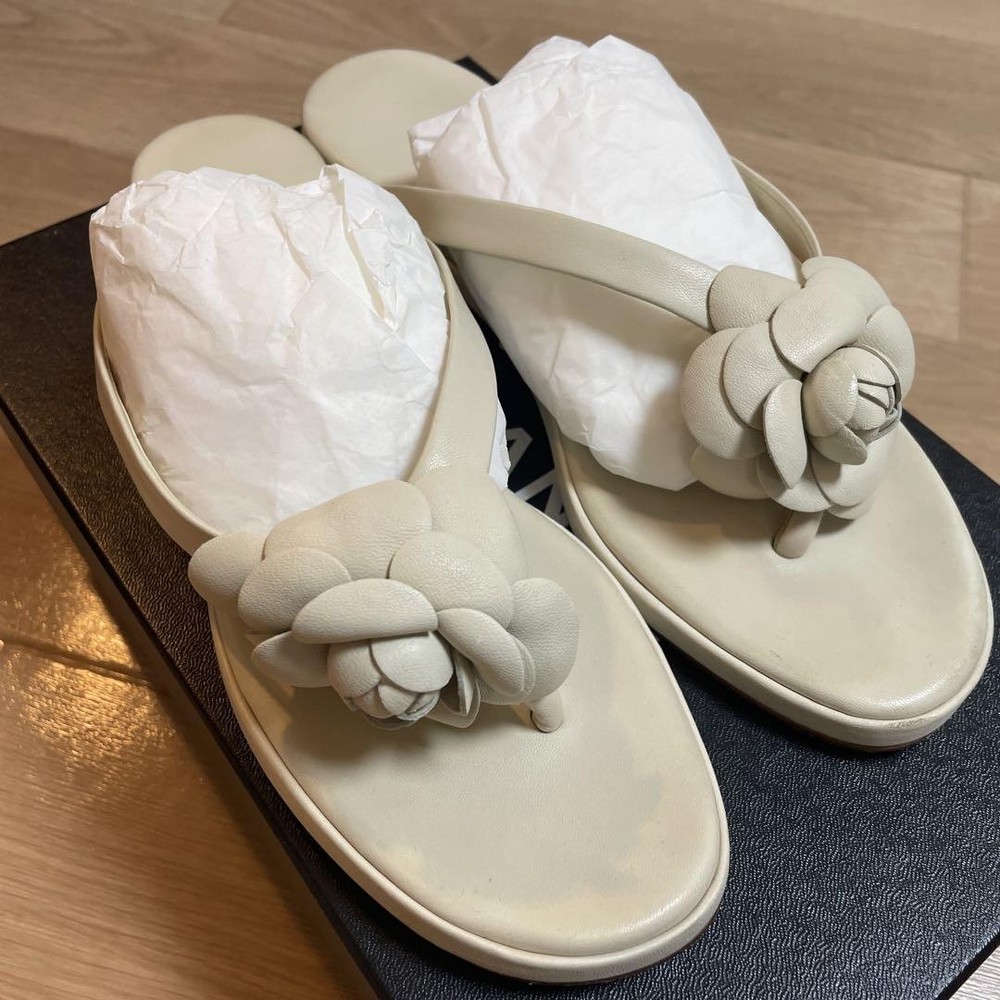 CHANEL Camellia Sandals Size 36.5 Authentic Pre-Owned Excellent Condition Japan Import