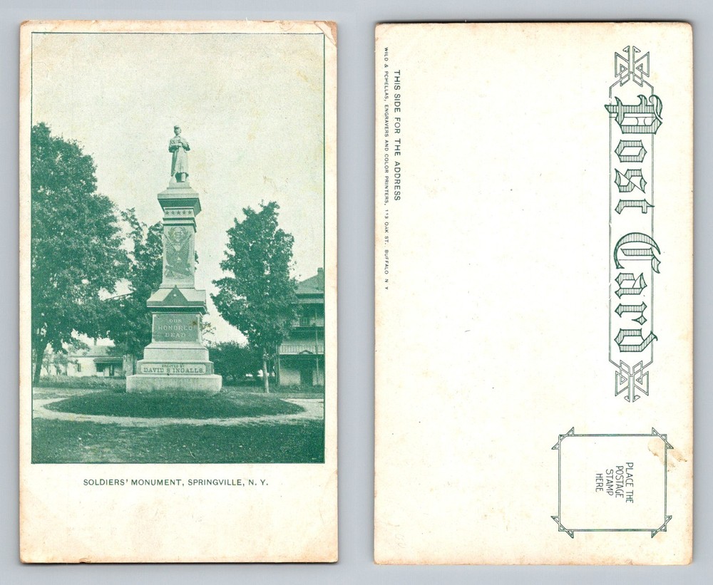 Springville, NY-New York, Soldiers’ Monument Civil War Memorial Vintage Postcard