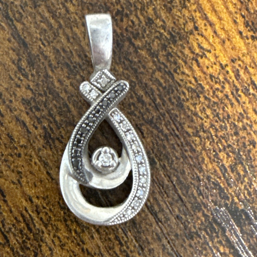 Sterling Silver Black & White Diamond Ribbon Pendant by Kay Jewelers