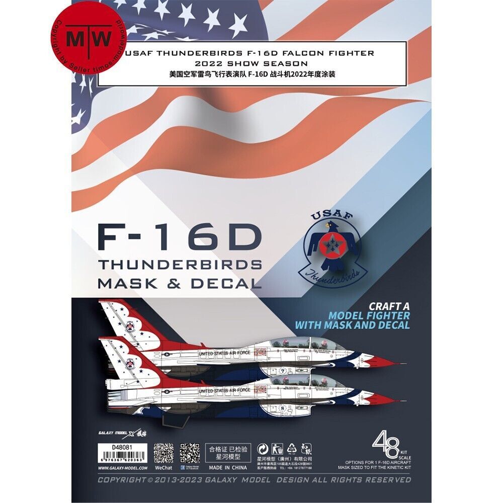 1/48 USAF F-16D Thunderbirds Fighter 2022 Show Mask & Decal for Kinetic K48105