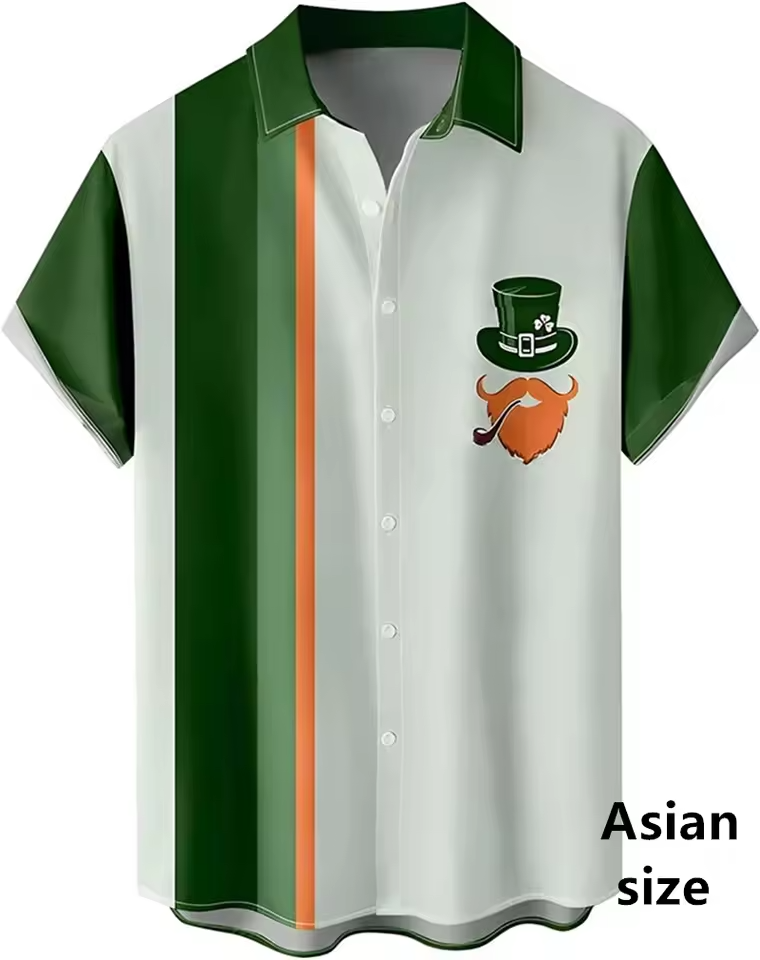 Lucky Shamrock St Patricks Day Hawaiian Shirt Green White Holiday Party Button