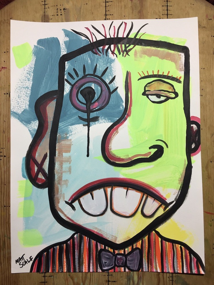 Matt Scalf 18x24 Face Abstract Street Art Graffiti ORIGINAL PAINTING Pop Modern