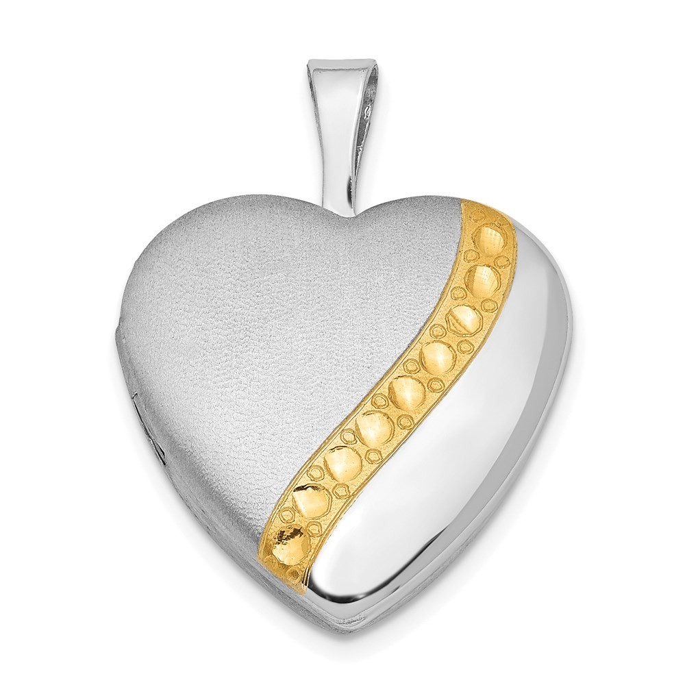 Sterling Silver Gold Tone 16mm Heart Locket Pendant 1.98g Polished & Satin Finish