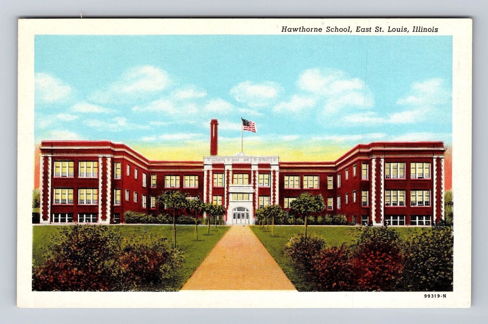 East St Louis IL- Illinois, Hawthorne School, Antique, Vintage Souvenir Postcard
