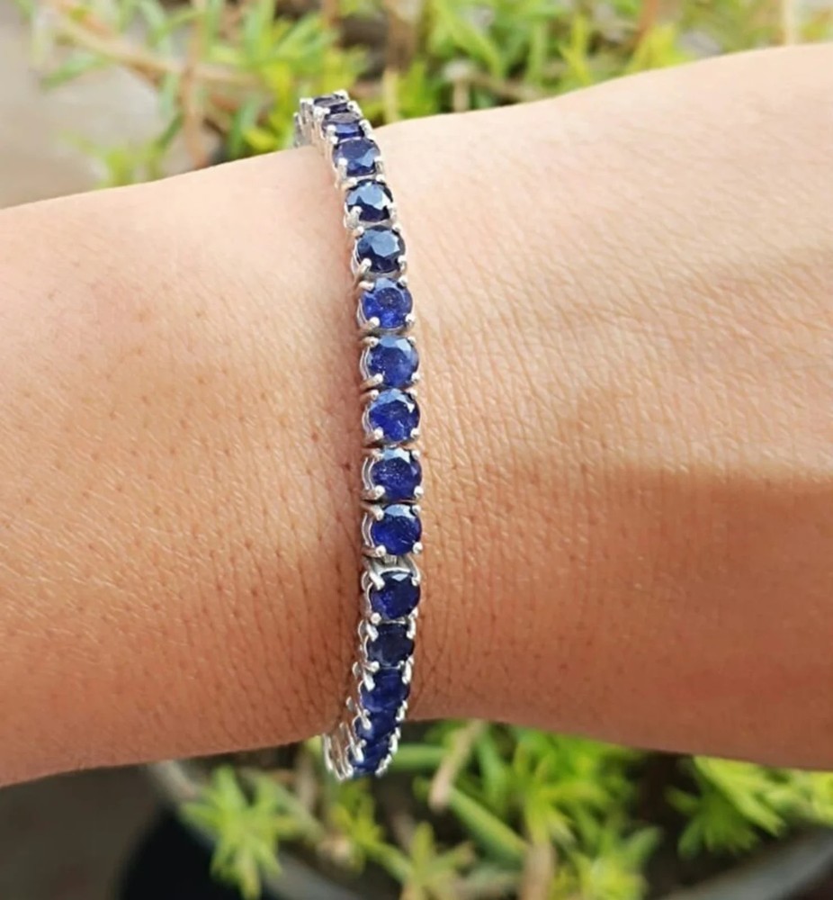 12.00 Ct Round Natural Sapphire Diamond Tennis Bracelet 14K White Gold 7 Inch