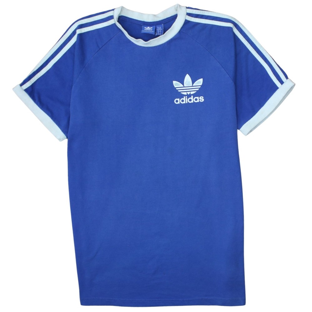 Adidas Womens T Shirt Blue Trefoil Logo Three Stripe Raglan Sports Jersey XL