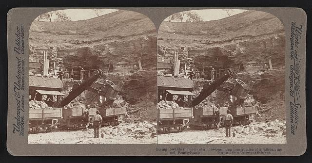 Pennsylvania 1903 Railroad Tunnel Construction Boring Hill Stereoview