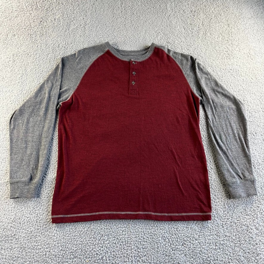 NEW Red Head Henley T Shirt Mens Large Red Gray Baseball Pullover Thermal Casual