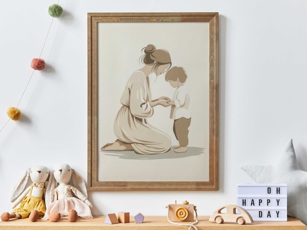 Mother And Son Print Gift For Mothers Mom And Child Art Print Minimalist Mother