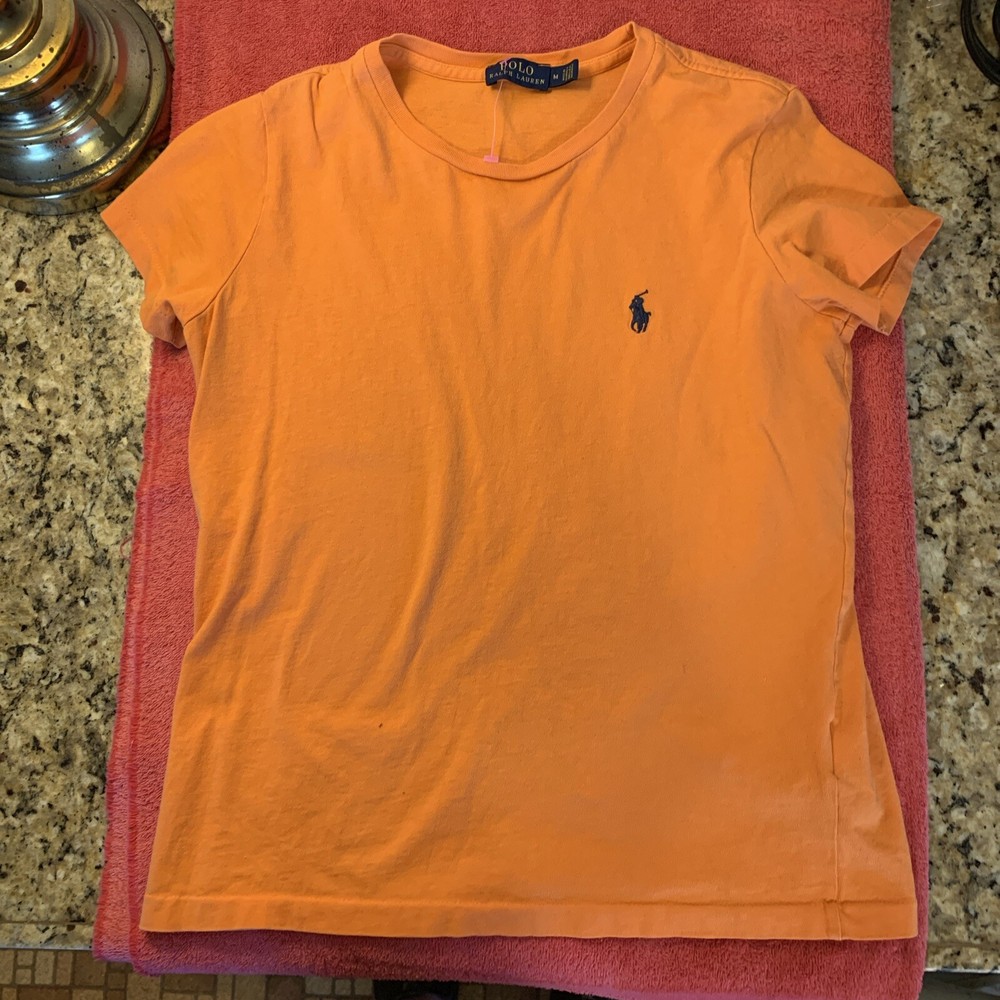 Polo Ralph Lauren Youth T-Shirt Size M Orange Blue Logo 100% Cotton New Sample