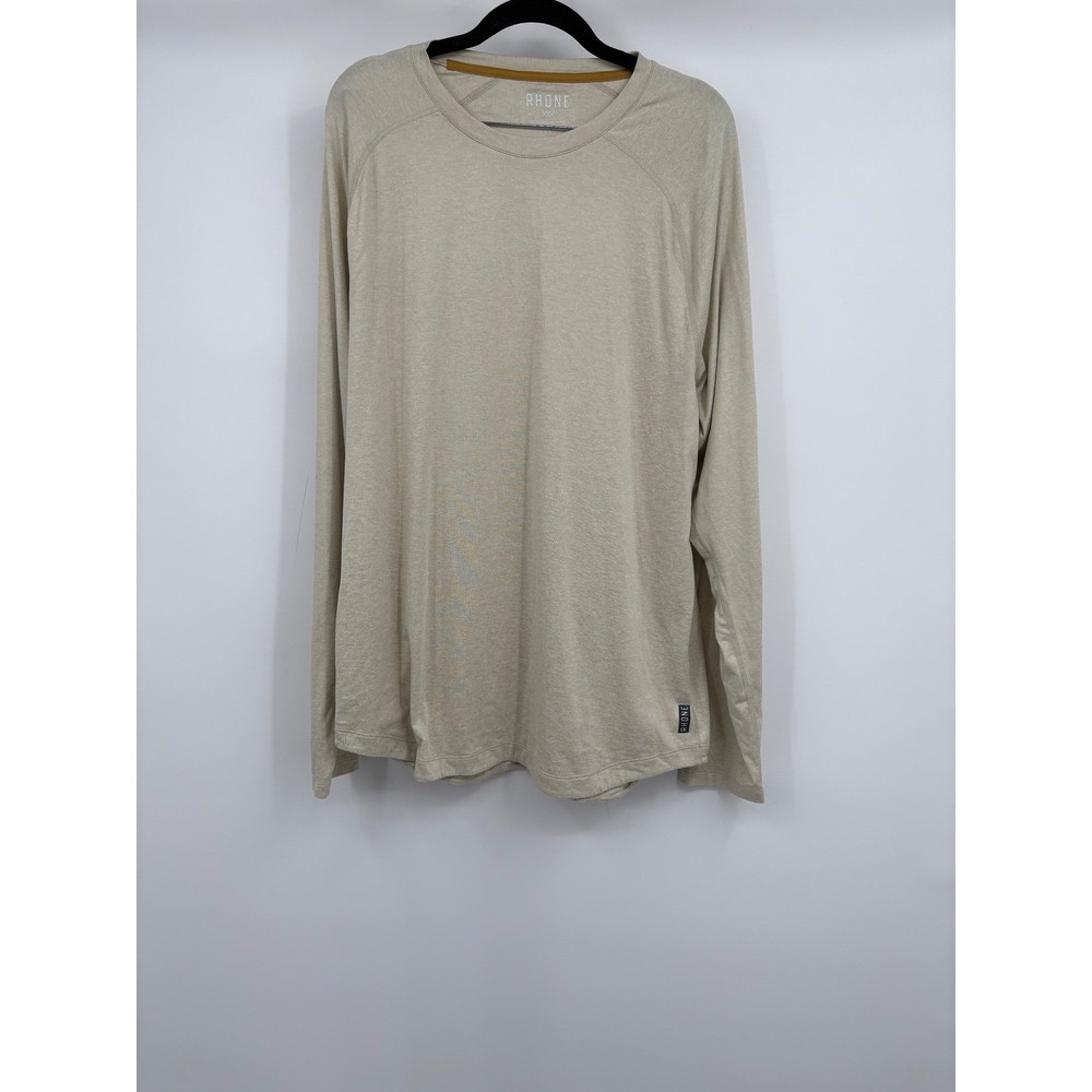 RHONE Mens Long Sleeve Shirt Beige Crew Neck Casual Everyday Size L