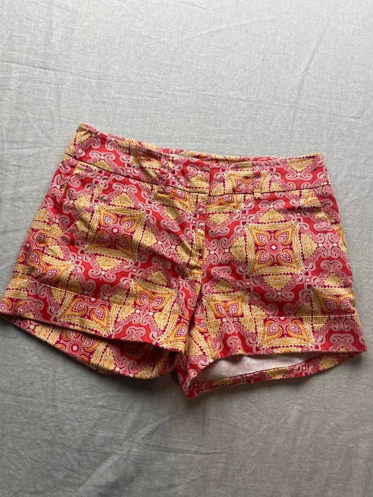 New York & Company Shorts Womens Size 2 Orange Bandana Print Chino Cuffed Preppy
