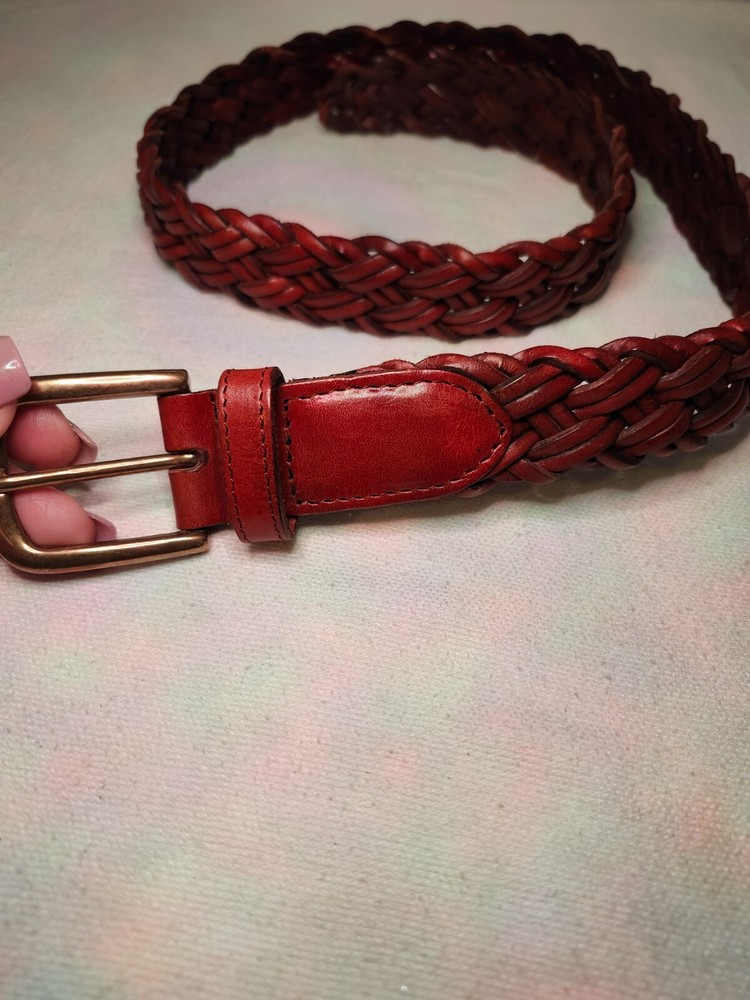 Fossil Womens Casual Leather Belt Braided Brown Brass Buckle BT5040 Size Medium
