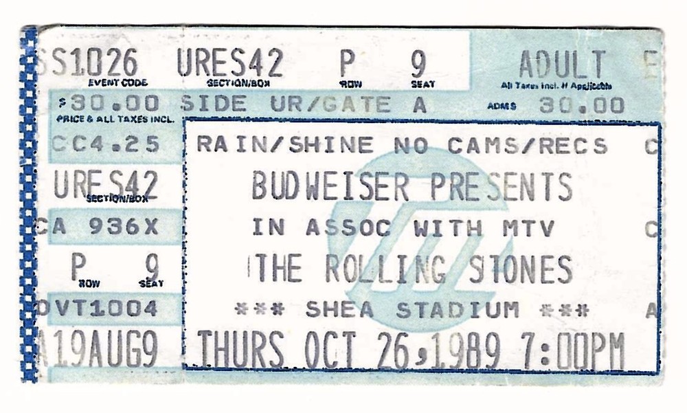 The Rolling Stones Living Colour 10/26/89 NYC NY Shea Stadium Rare Ticket Stub