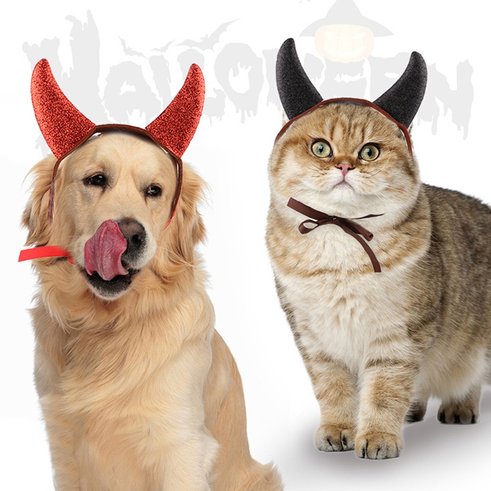 Dog Devil Horns Halloween Funny Devil Horns Festive Dog Headgear with Straps fit