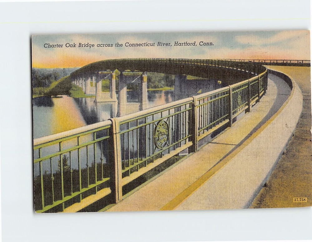 Postcard Charter Oak Bridge Across Connecticut River Hartford Connecticut USA