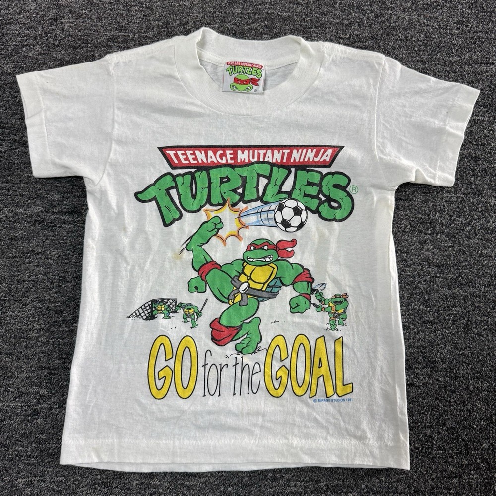 Vintage 90s Teenage Mutant Ninja Turtles Soccer White T-Shirt Youth - Size M