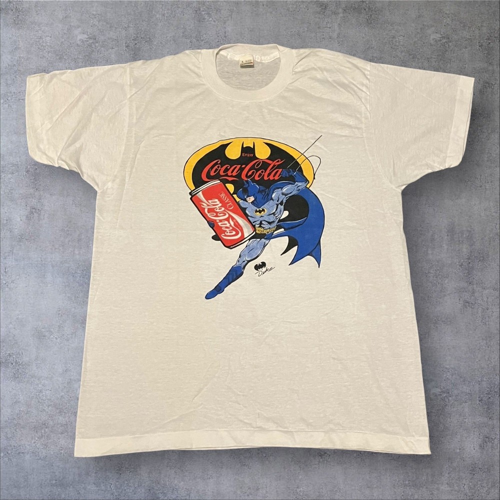 Vintage 80’s Coca-Cola Soda Batman T-Shirt Duke Art Graphic Rare Promo Tee USA