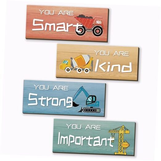 4 Pcs Construction Decor For Boys Room Toddler Wall Decor Inspirational Wooden