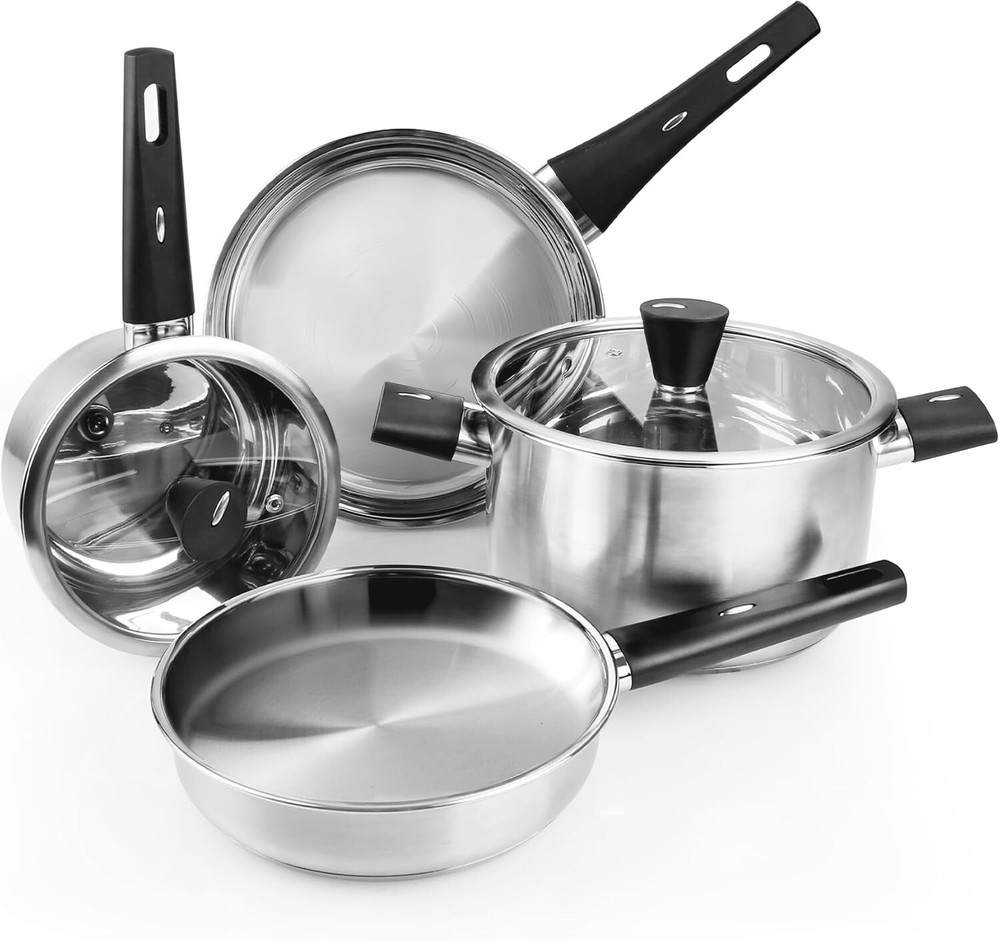 Stainless Steel Non-Toxic 6-Piece Cookware Set in Silver